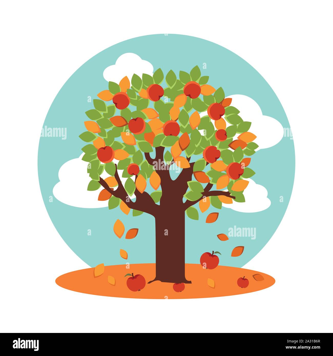 tree of apples in autumn with sky Stock Vector Image & Art - Alamy