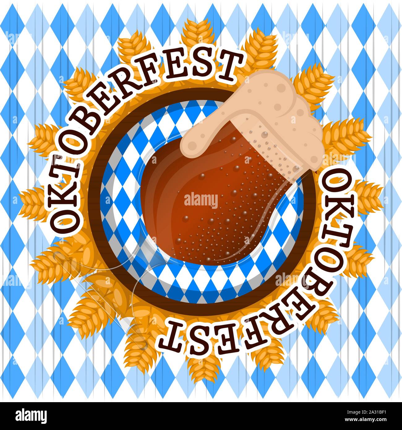 Oktoberfest poster with a beer glass and wheat - Vector illustration ...