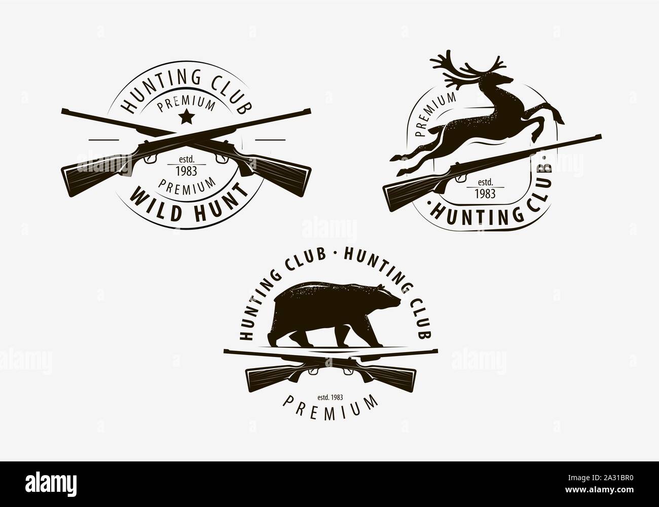 Set of hunting club labels. Hunt logo. Vector illustration Stock Vector