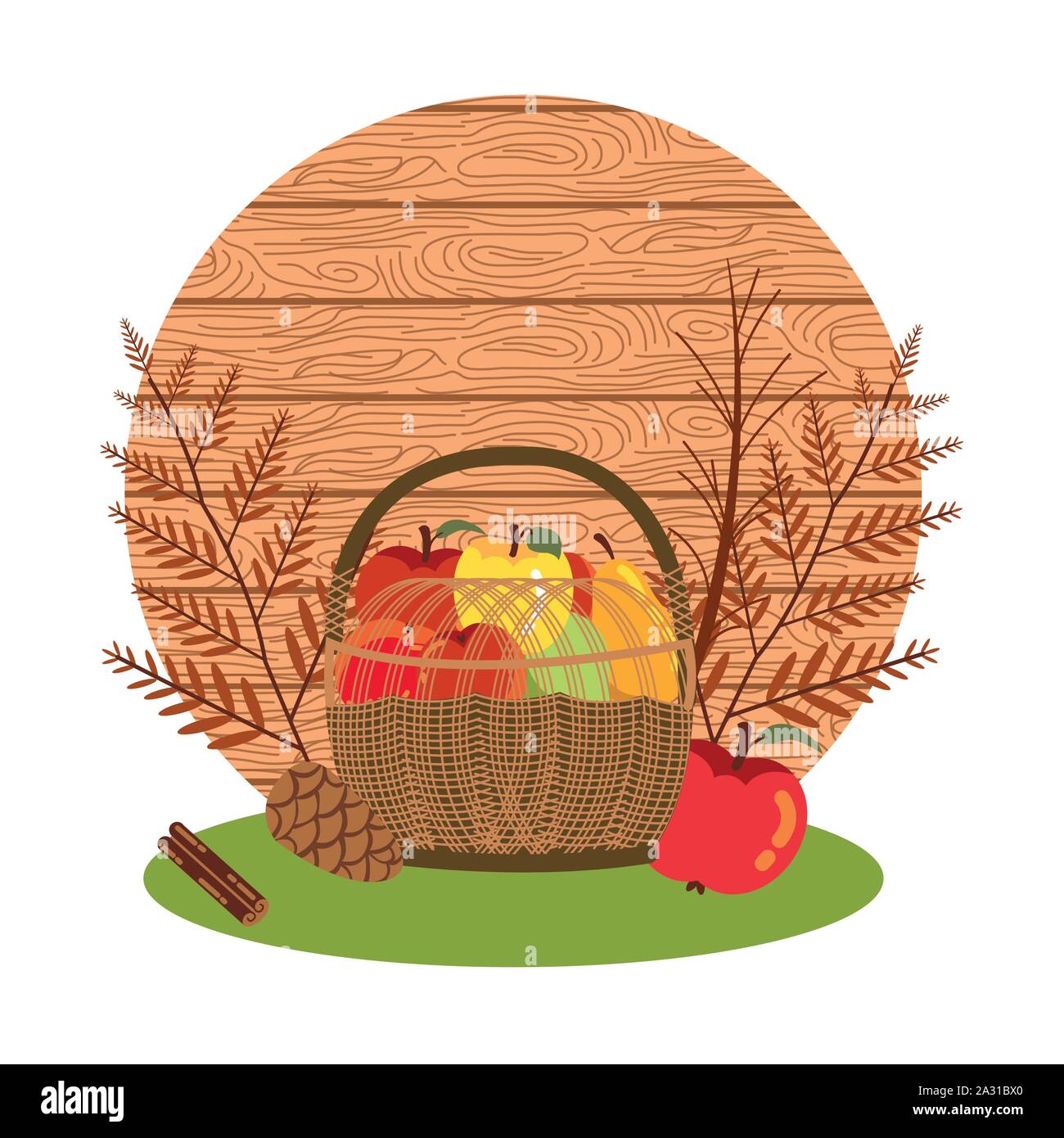 fruits of autumn in basket wicker Stock Vector Image & Art - Alamy
