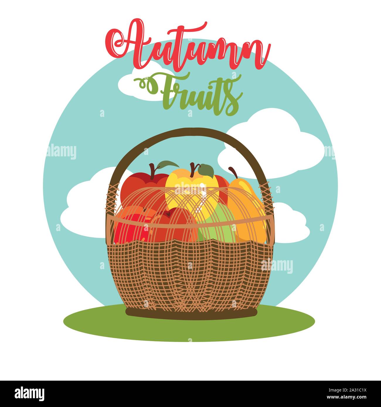 fruits of autumn in basket wicker Stock Vector Image & Art - Alamy