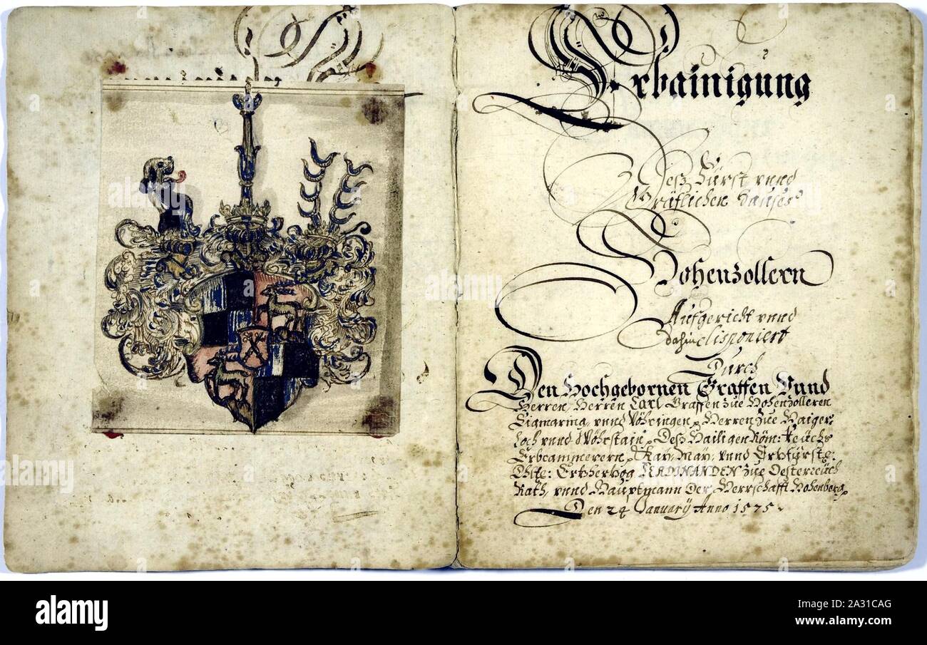 Erbeinigung der Grafen von Hohenzollern 1575 Abschrift. Stock Photo