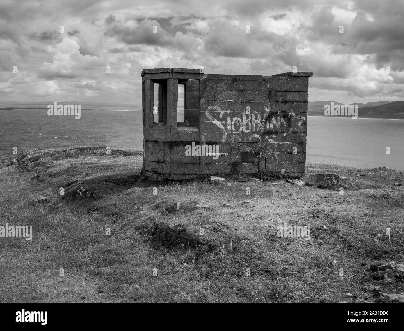 View of stone structure overlooking peninsula, Castlegregory, Dingle Peninsula, County Kerry, Ireland Stock Photo