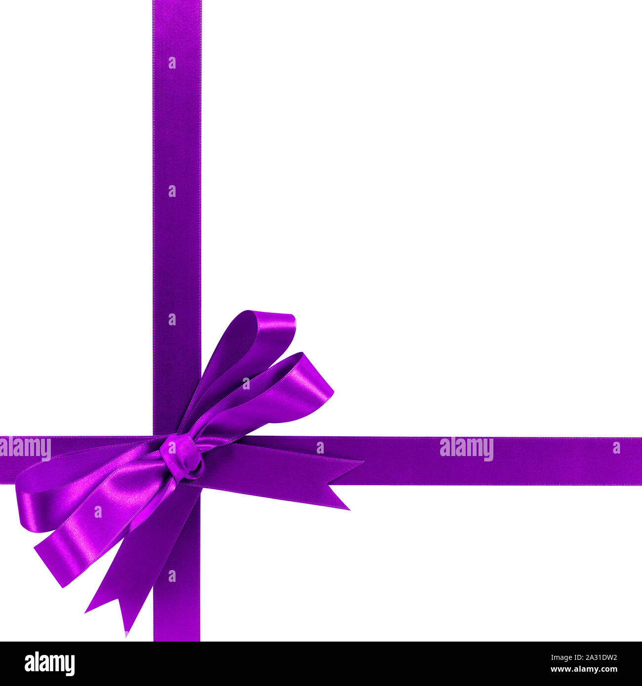 Purple Thin Ribbon With Bow Composition, Isolated On White Stock