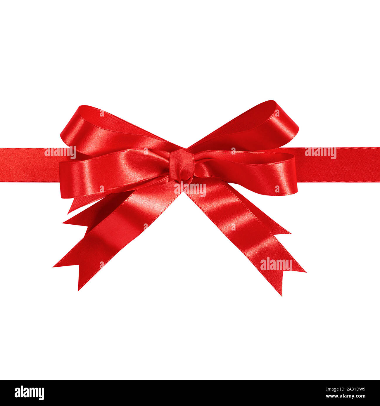 Red gift ribbon bow straight horizontal isolated on white Stock Photo ...