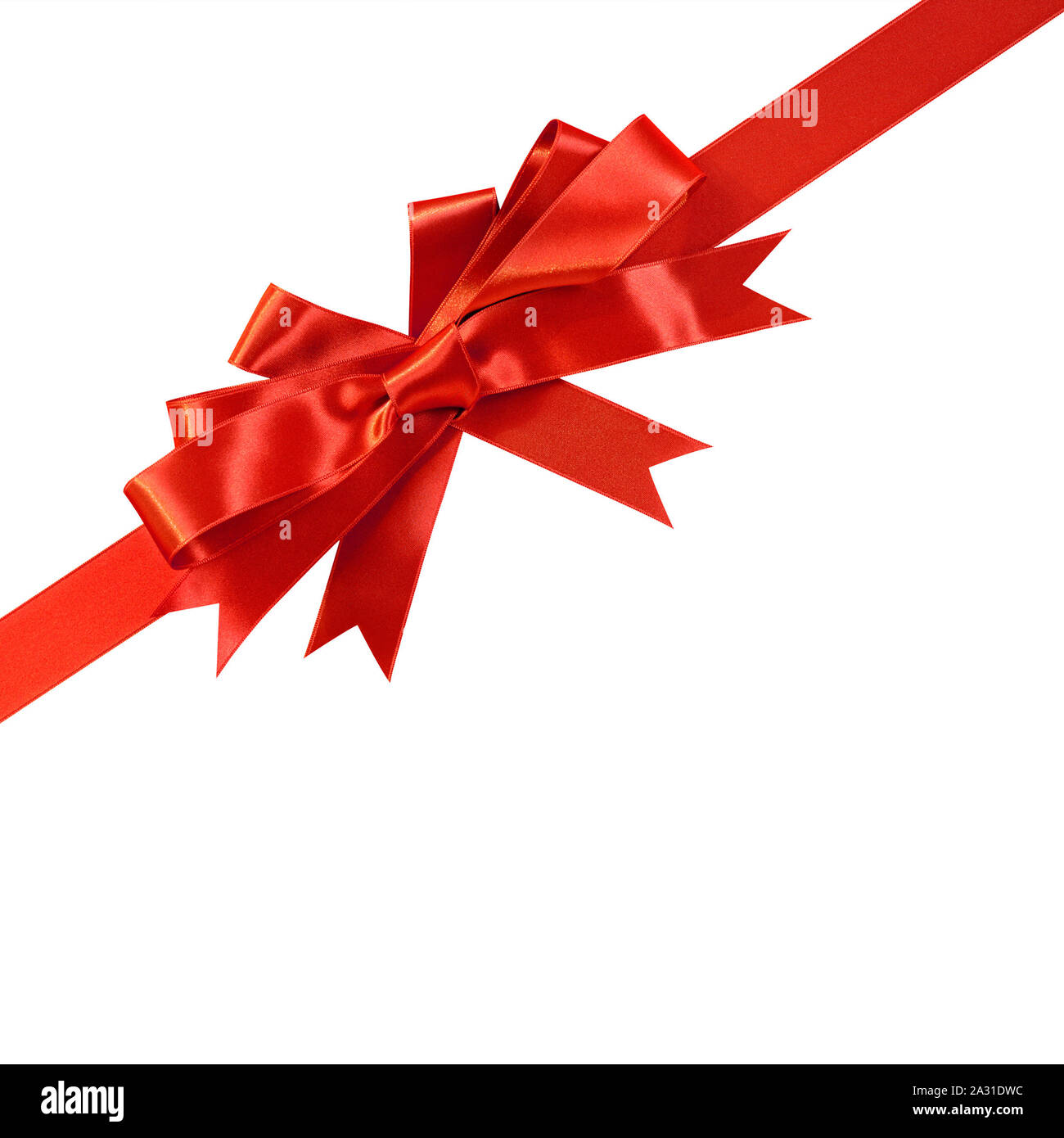 Corner diagonal red bow gift ribbon isolated on white Stock Photo - Alamy