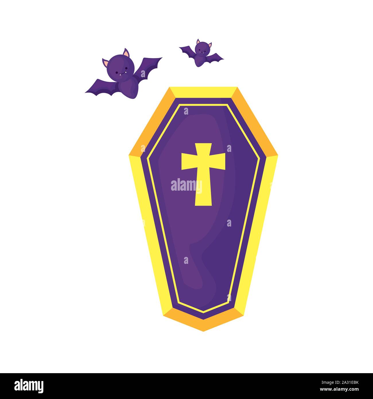 bats flying halloween with coffin vector illustration design Stock ...