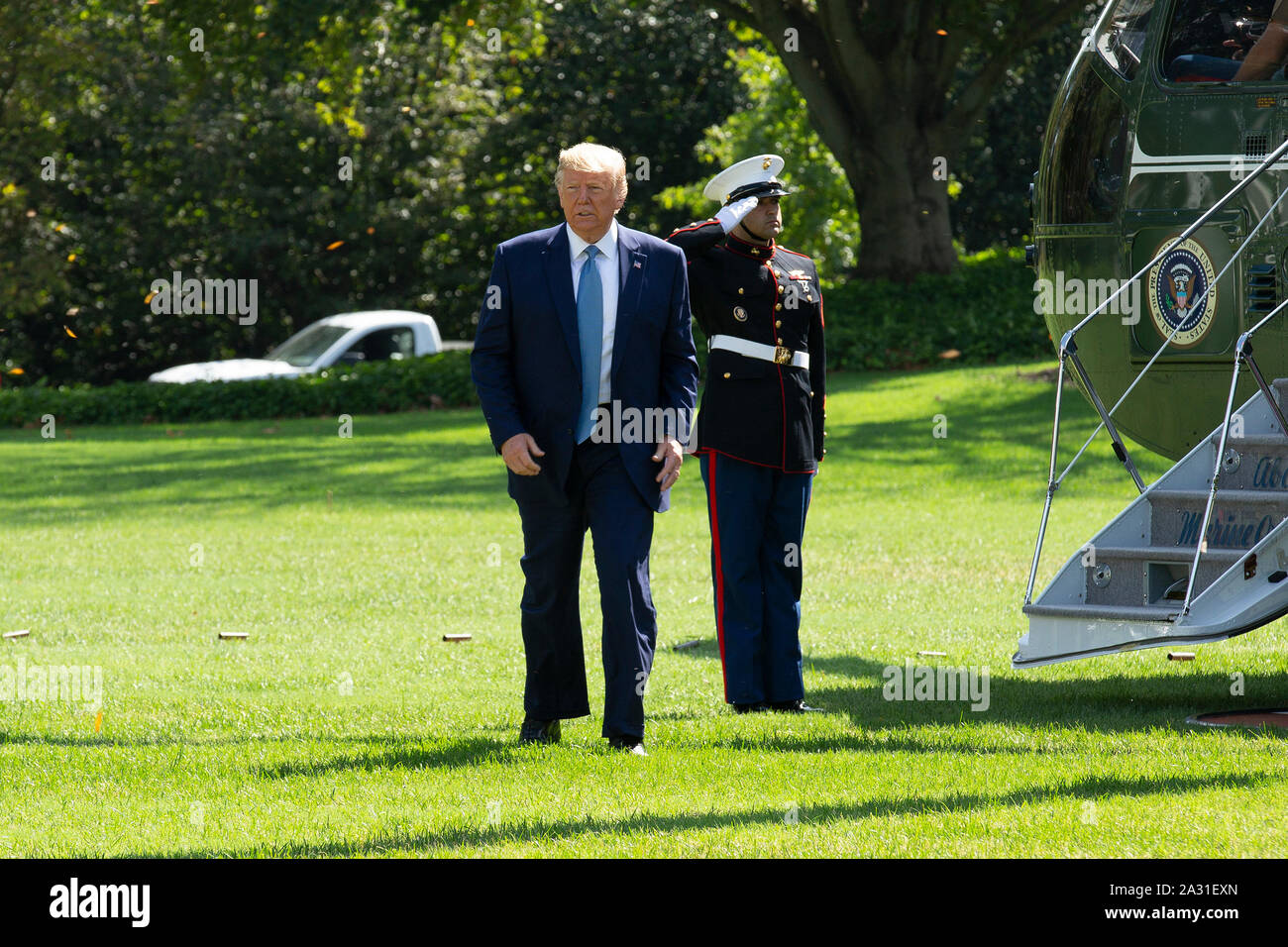 United States President Donald J. Trump arrives back to the White House ...