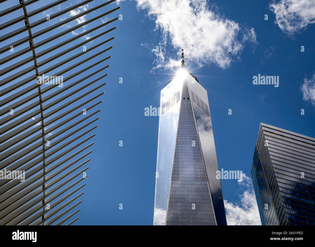 One World Trade Center as seen from the Oculus, Manhattan, New York City, USA. Stock Photo