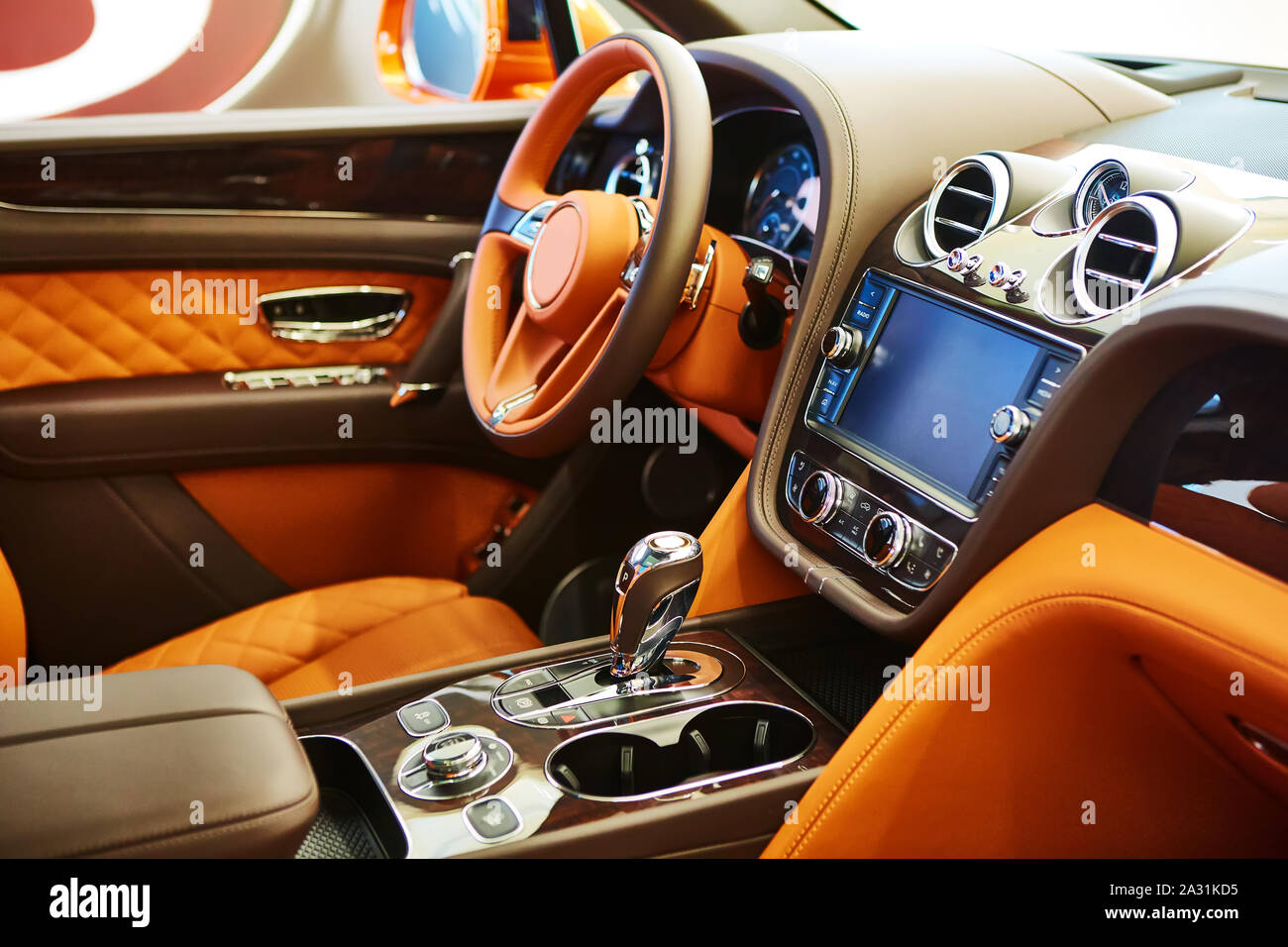 Brown leather interior of a luxury car Stock Photo - Alamy