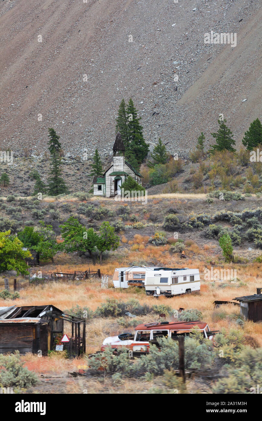 Small remote community alongside the Canadian Pacific railway track