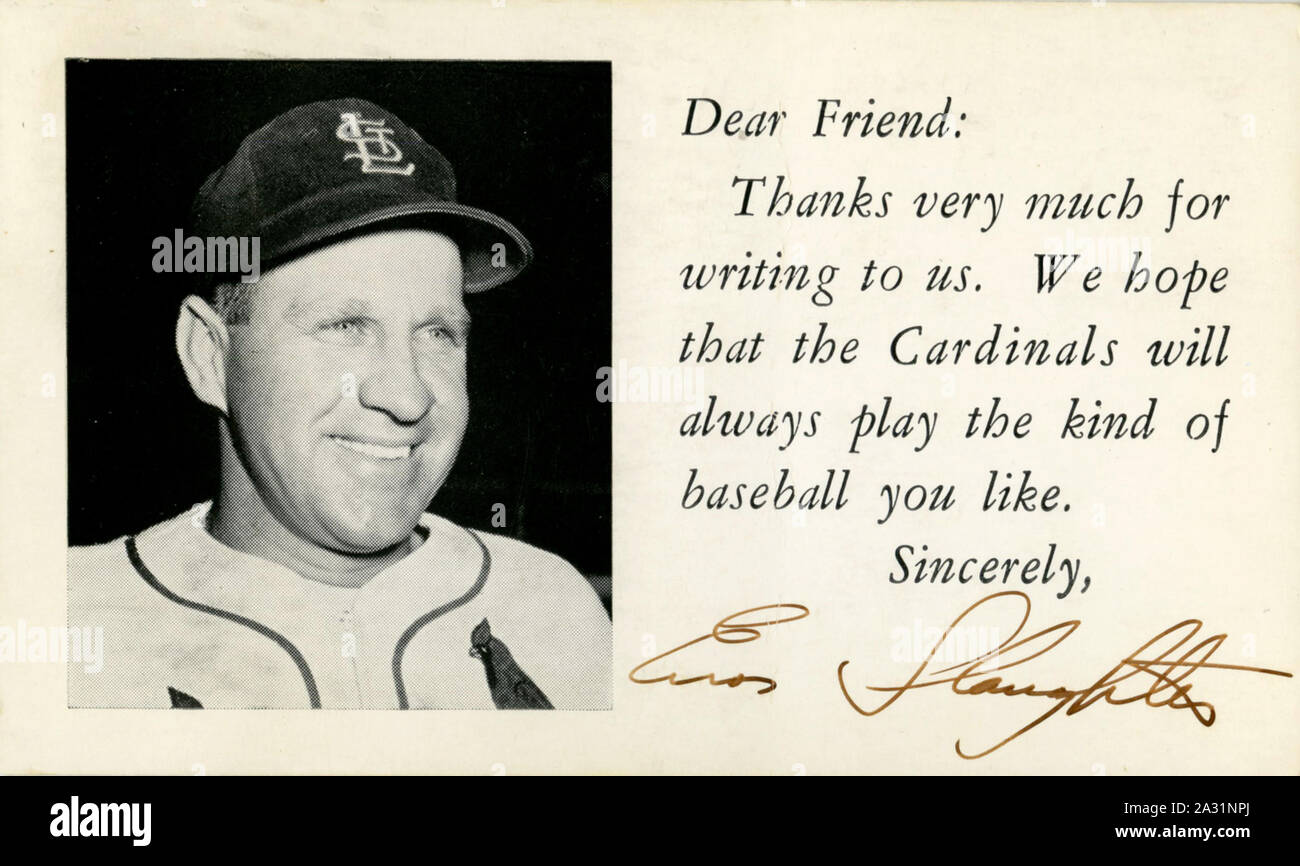 Enos "Country" Slaughter was a Major League baseball player primarily with the St. Louis Cardinals in the 1940s and 50s and was elected to the Baseball Hall of Fame. Stock Photo