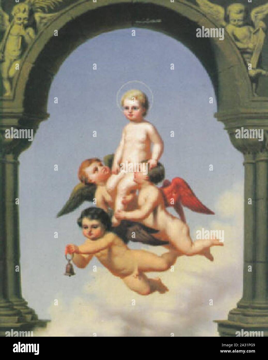 Ernst Ewald - Unter einem Torbogen wird das Jesuskind von geflügelten Engeln getragen. Stock Photo