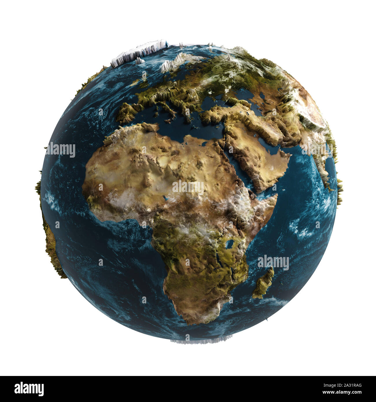 3D earth map with relief, white background Stock Photo