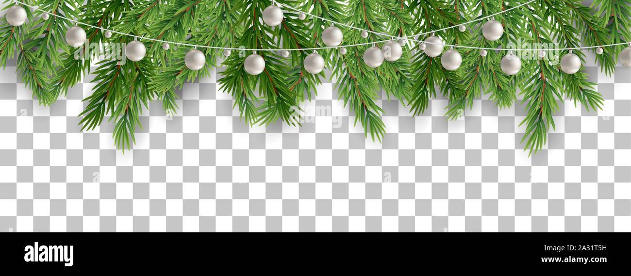 Merry Christmas and happy New Year border of tree branches and garland ...
