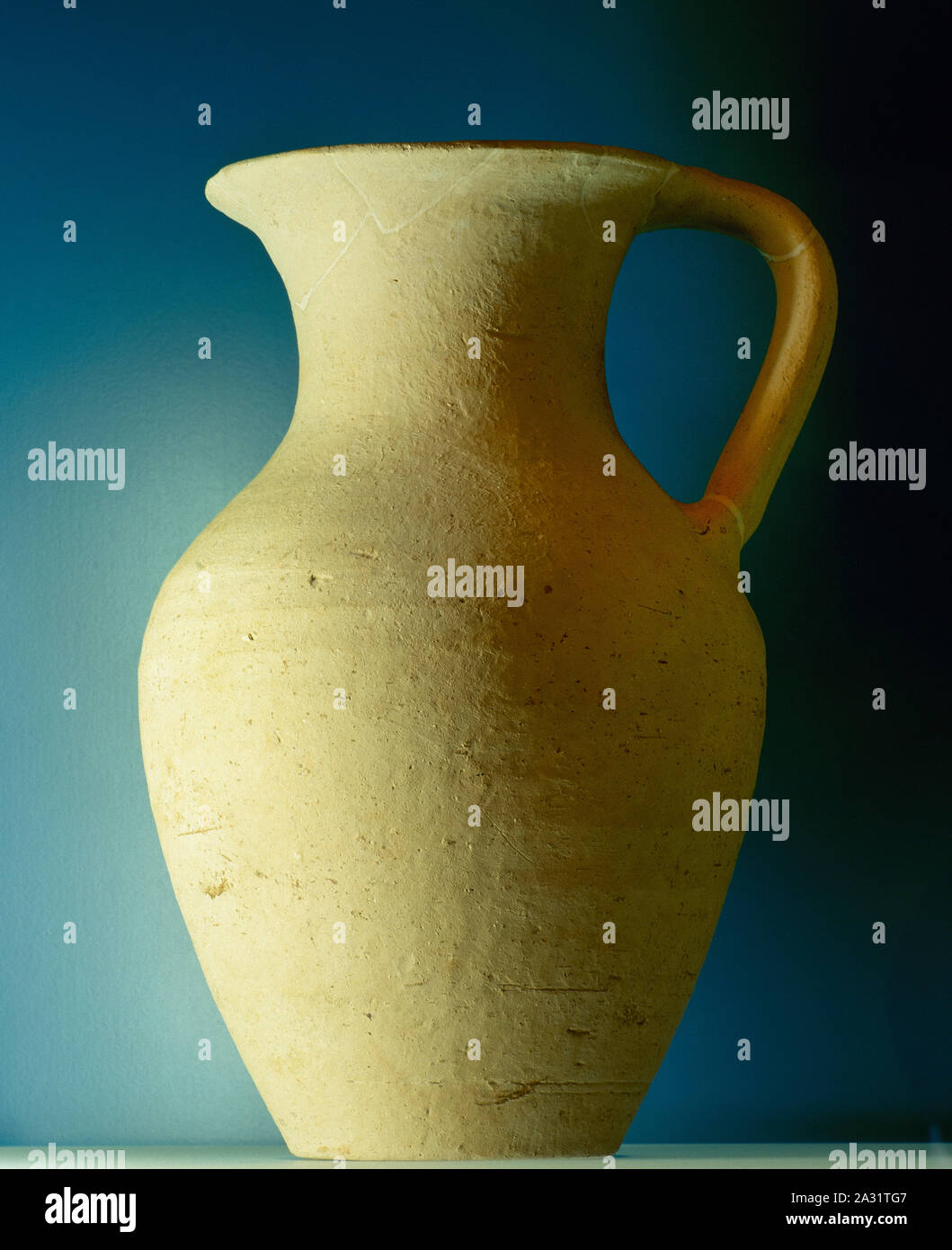 Punic clay jug. 1st century BC. Coming from Ibiza. Ecomuseum in Cap de Cavalleria. Port of Sa Nitja. Menorca, Balearic Islands, Spain. Stock Photo