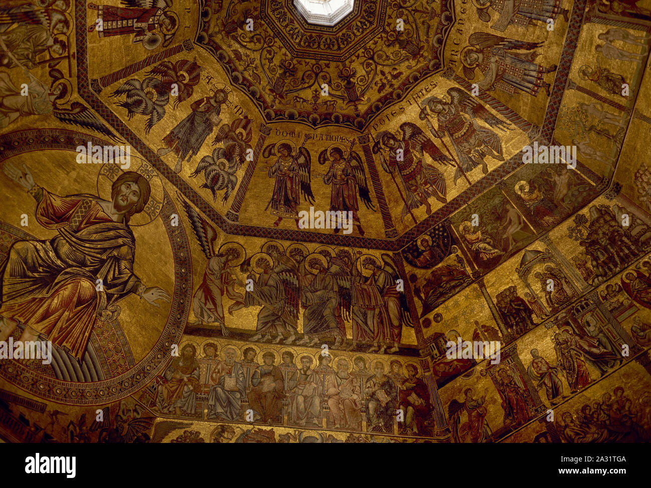Florence, Italy. Baptistery of St. Giovanni. Ceiling mosaics. 1240-1300. Biblical scenes. Detail. Tuscany region. Stock Photo