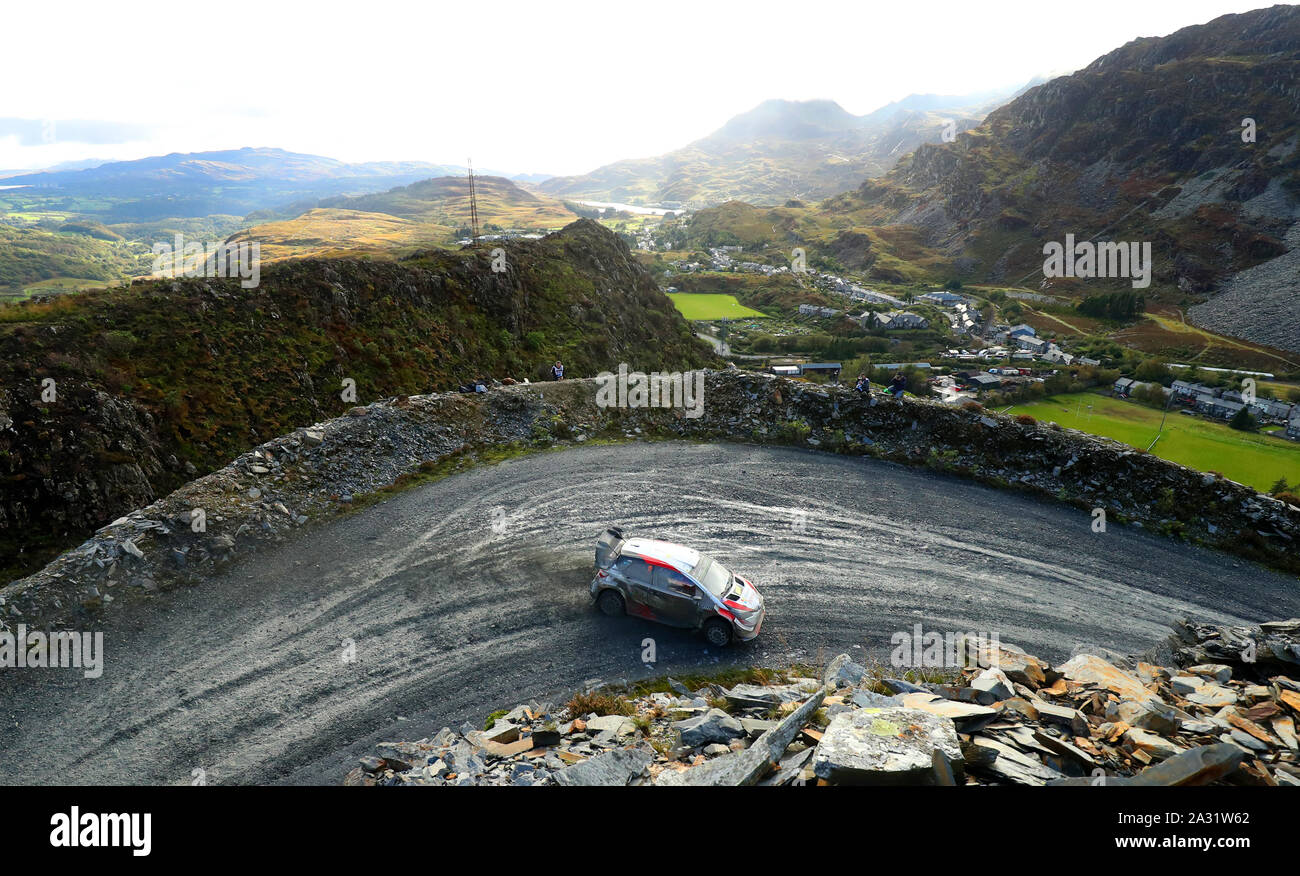 Estonia’s Ott Tanak and Martinn Jarveoja in the Toyota Yaris WRC during day two of the Wales Rally GB. Stock Photo