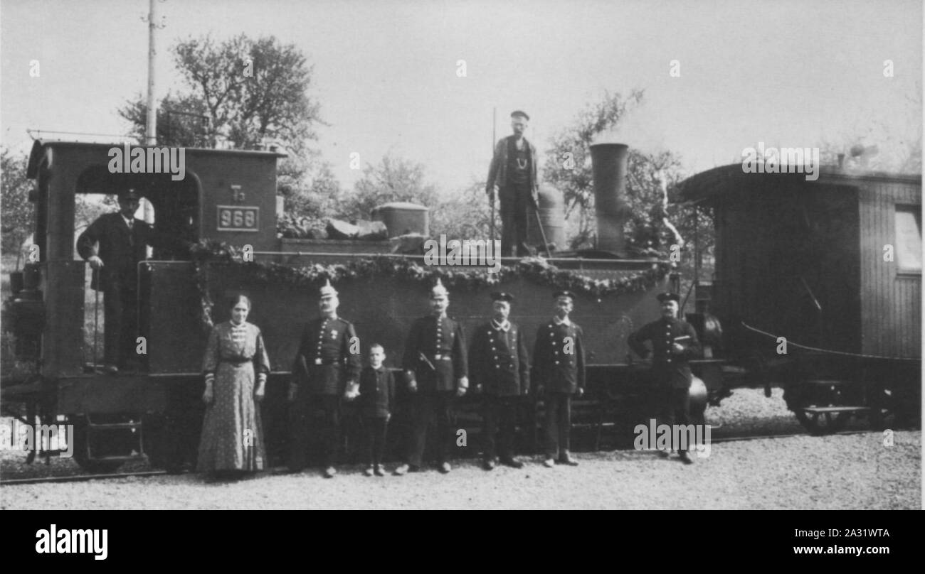 Eröffnungszug Schwäbisch Gmünd-Wäschenbeuren mit Lok T3 August 1911. Stock Photo