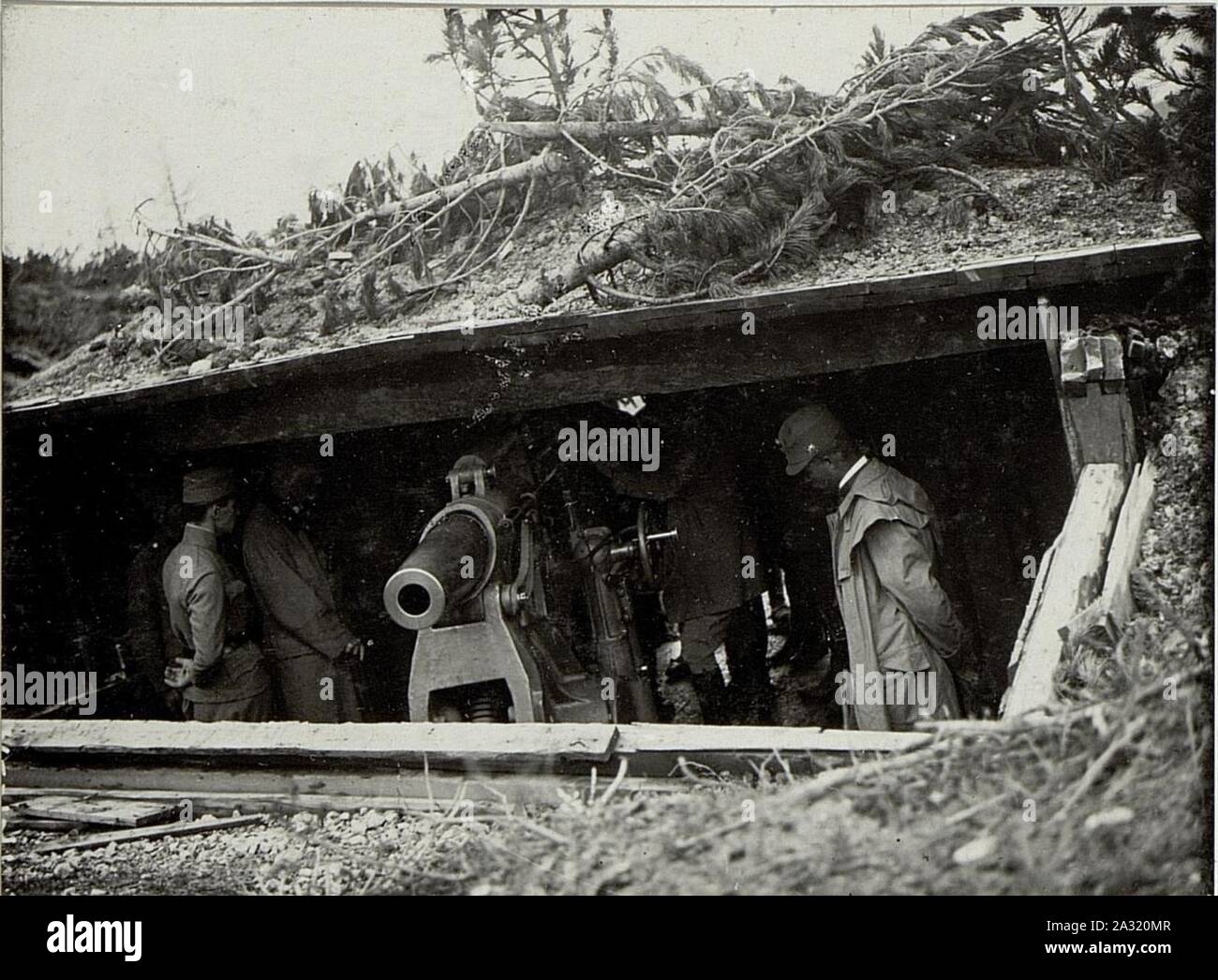 Erzherzog Leopold Salvator (zweiter von links) beim Inspizieren eines Geschützstandes Stock Photo