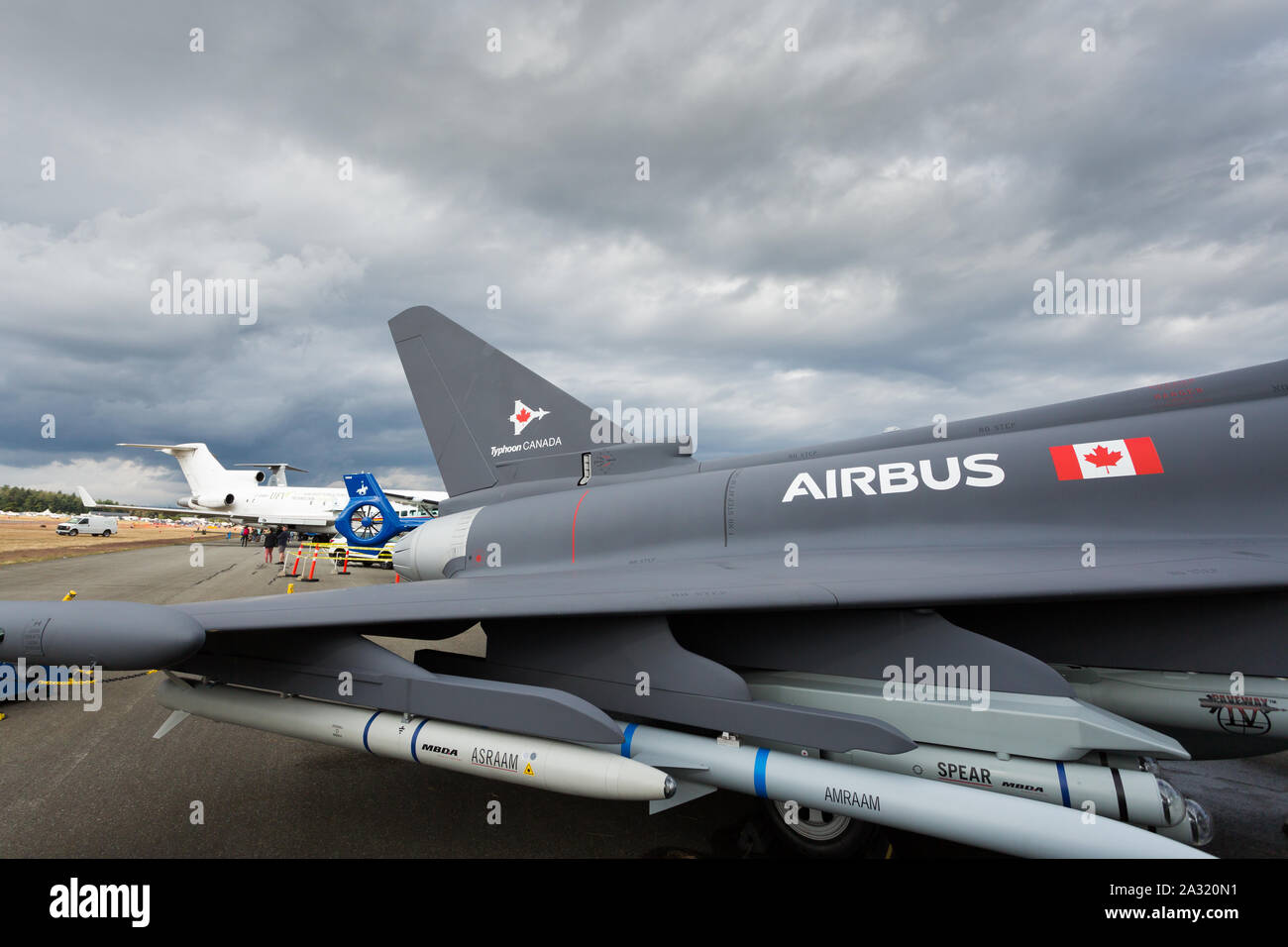 ABBOTSFORD, BC, CANADA - AUG 11, 2019: German Airforce Airbus Typhoon fighter jet static display at the Abbotsford International Airshow. Stock Photo