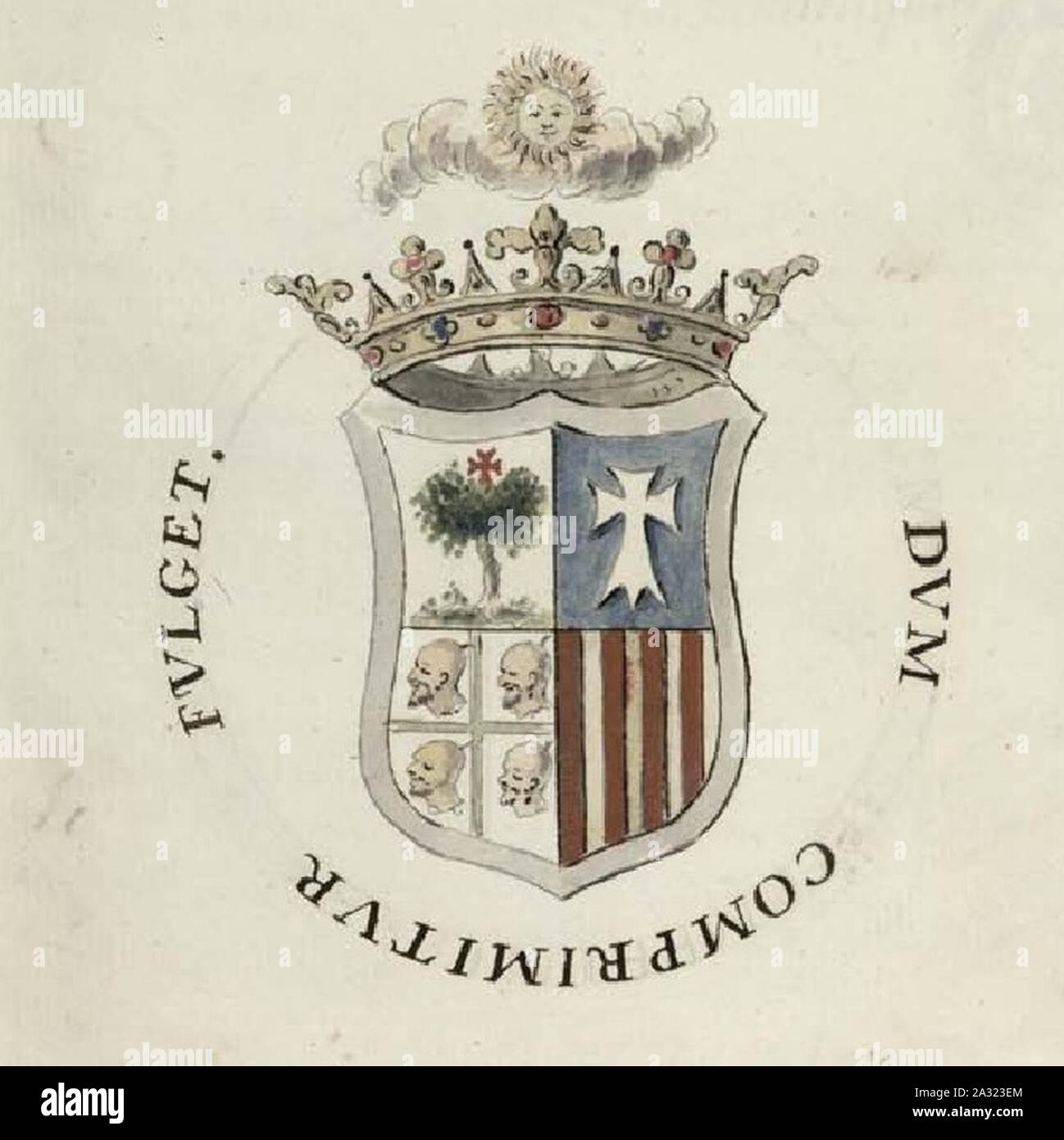 Escudo que figura en la Segunda parte del Patronado de Calatayud. Stock Photo