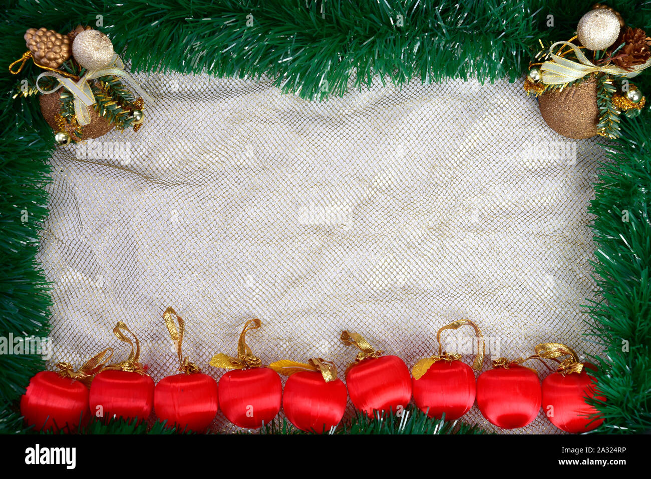 Winter holiday background. Border with Christmas tree branches and ...