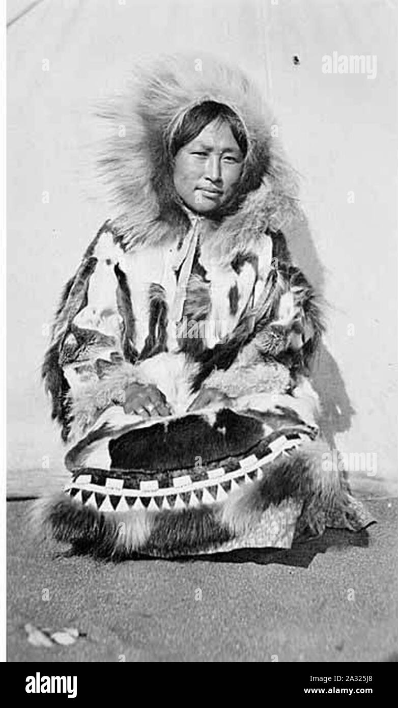 Eskimo woman in fur parka with patchwork and fur trim location unknown ca 1899 Stock Photo