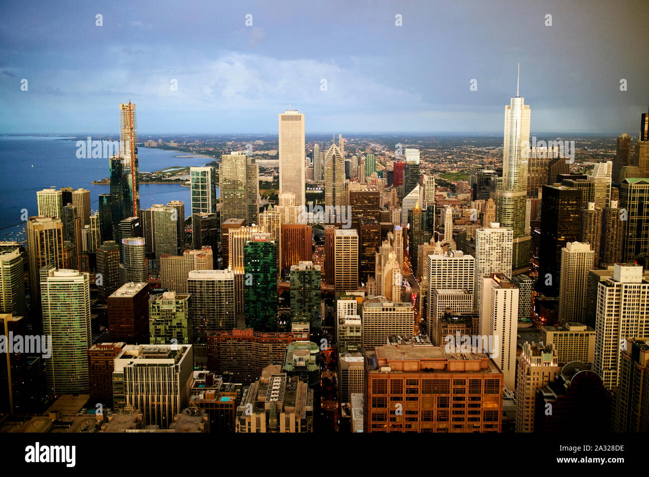 looking south over chicago from 360 chicago at sunset chicago illinois united states of america Stock Photo