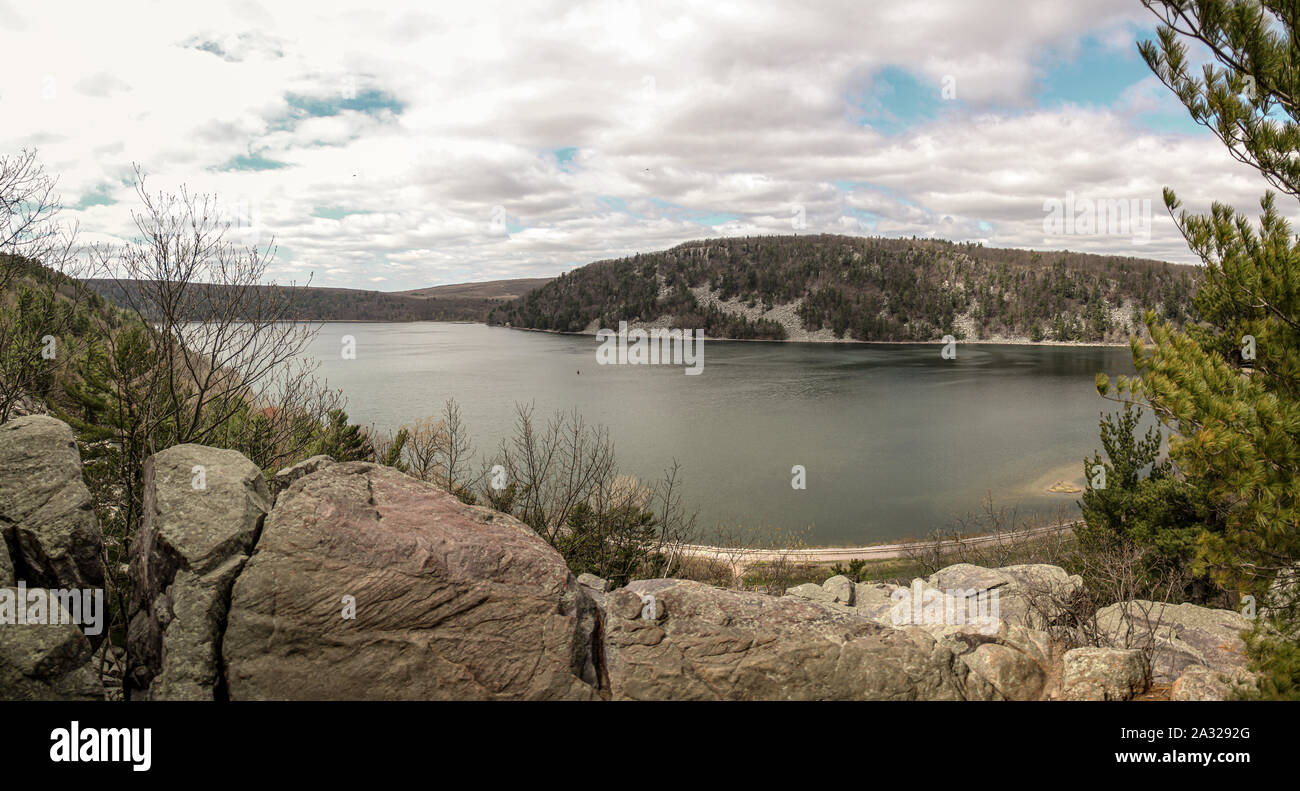 Panoramic view of Devil's Lake in Wisconsin Stock Photo