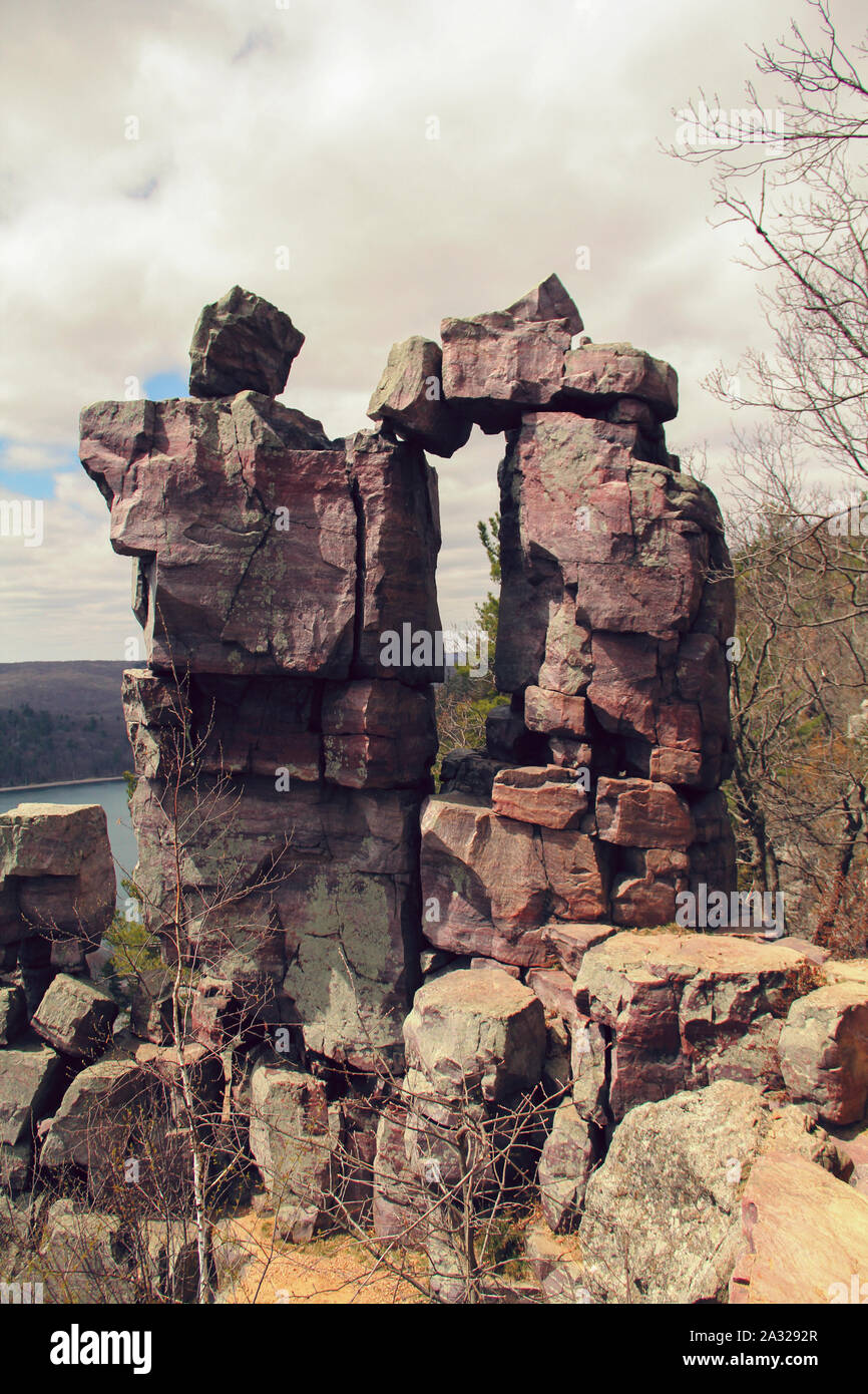 Devil's Doorway rock formation at Devil's Lake State Park Stock Photo