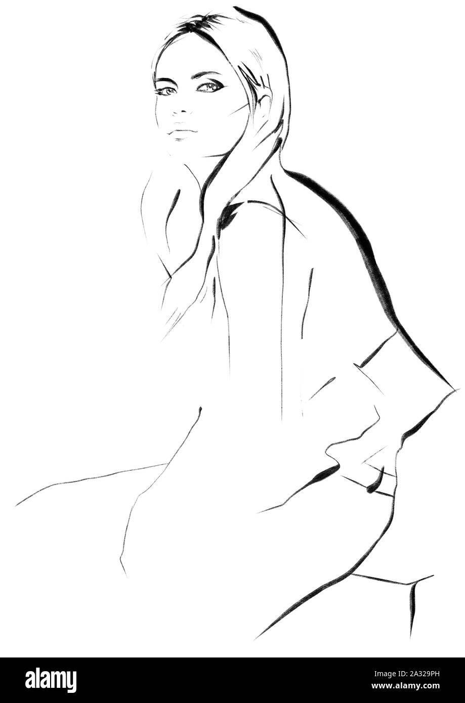 Fashion model line art Stock Photo - Alamy