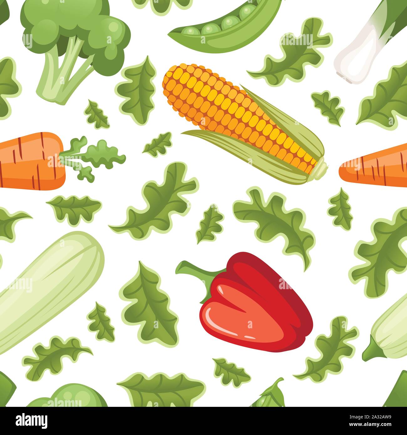 Vegetables natural with green leaves seamless pattern flat vector ...