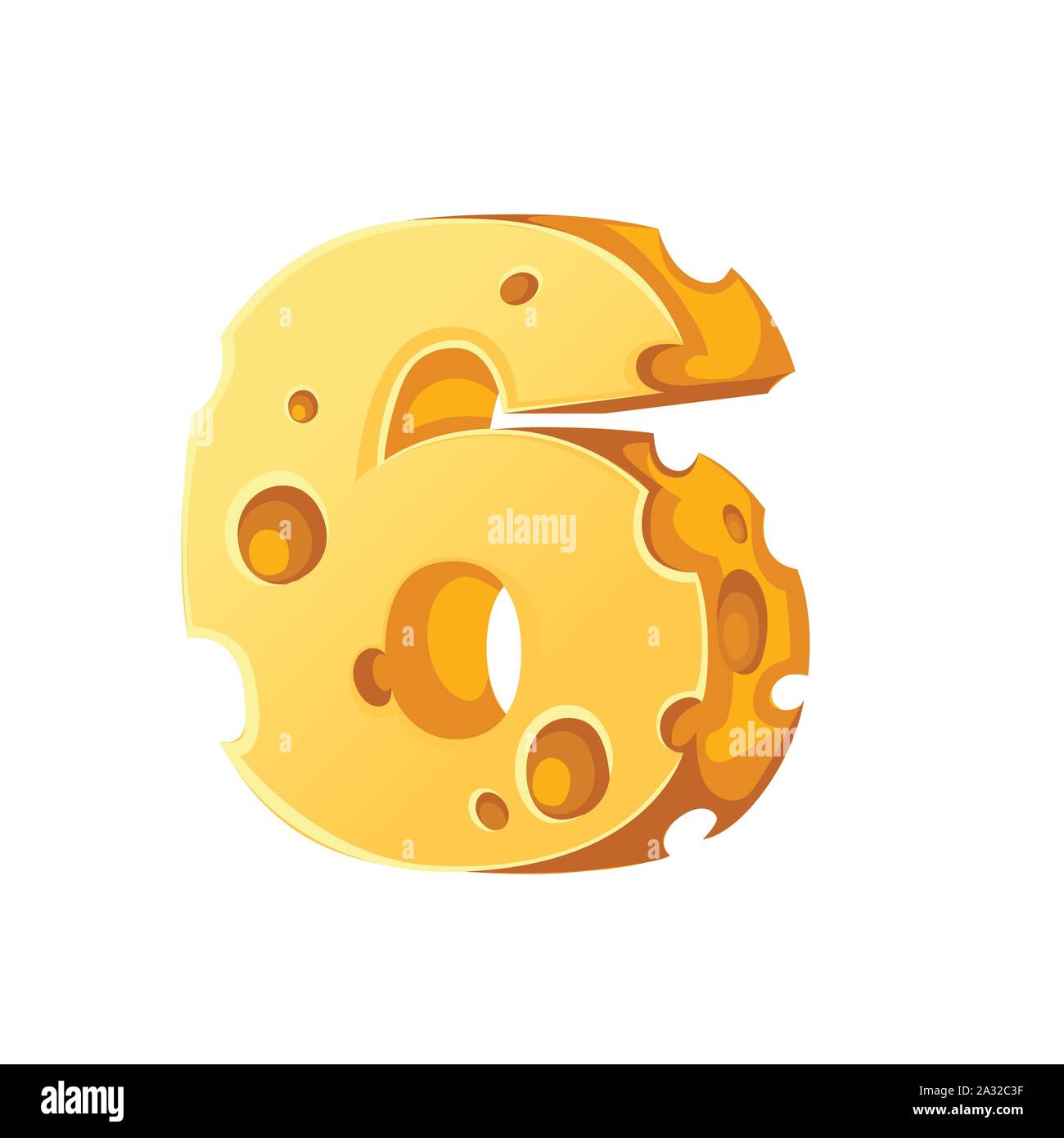 Cheese number 6 style cartoon food design flat vector illustration isolated on white background. Stock Vector