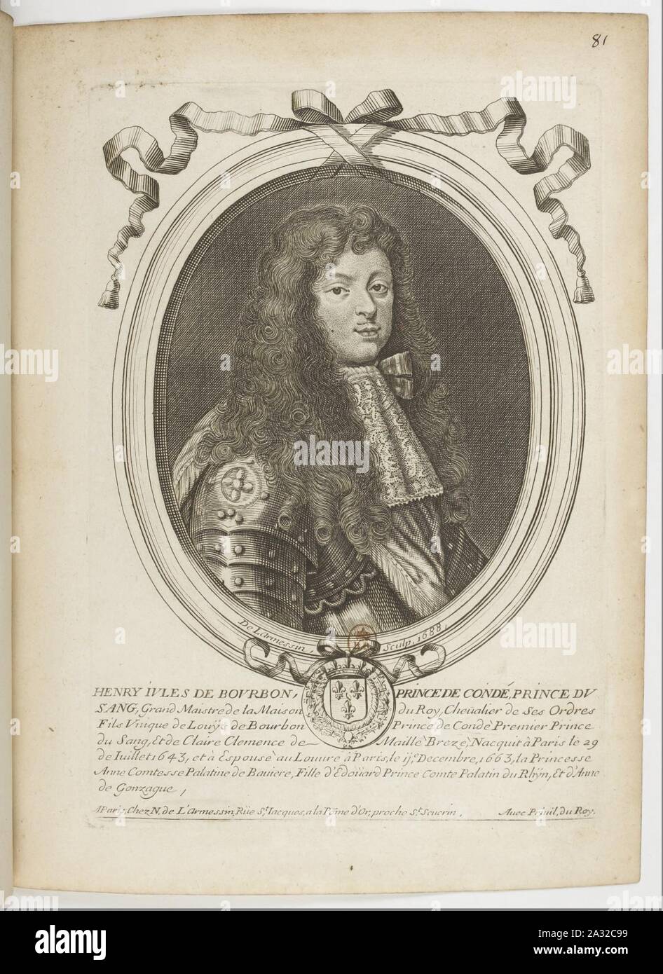 Estampes par Nicolas de Larmessin.f090.Henri Jules de Bourbon, prince de Condé. Stock Photo