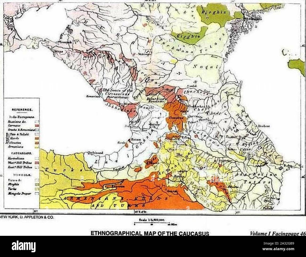 Ethnographical map of the Caucasus (Élisée Reclus). Stock Photo
