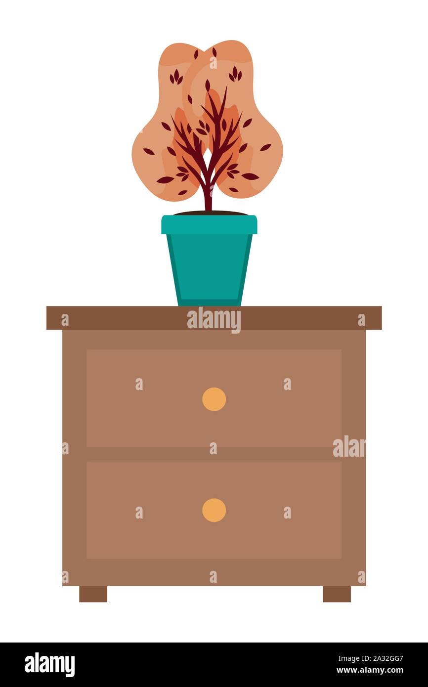 wooden drawer with autumn plant in ceramic pot Stock Vector Image & Art ...