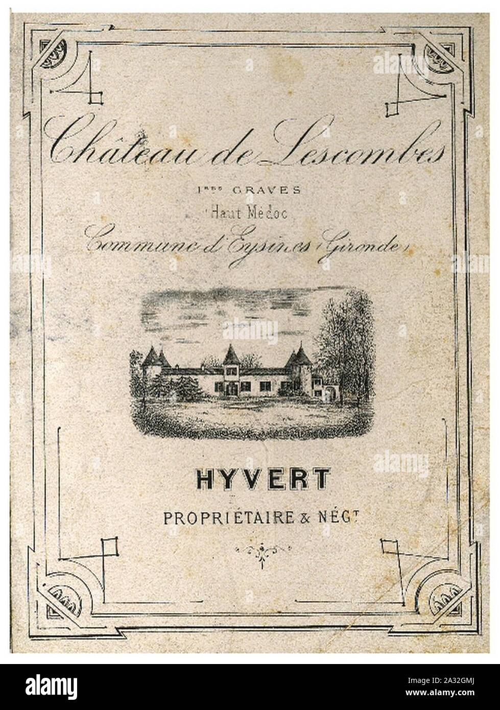 Etiquette Bouteille Chateau Lescombes Stock Photo Alamy
