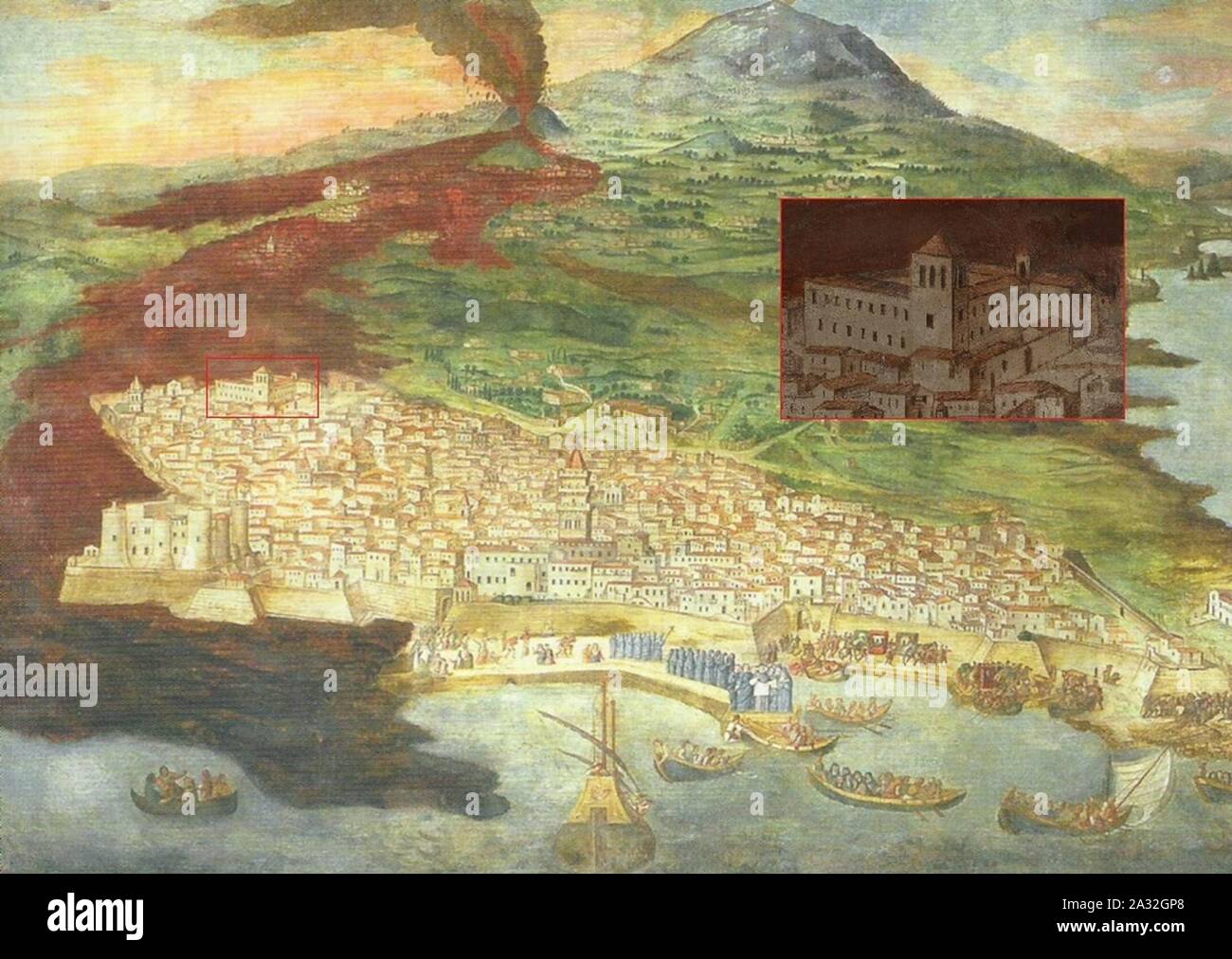 Etna eruzione 1669 platania con evidenziato il monastero di San Nicola l'Arena. Stock Photo