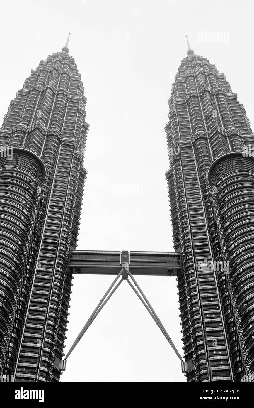 Low angle view petronas towers Black and White Stock Photos & Images ...