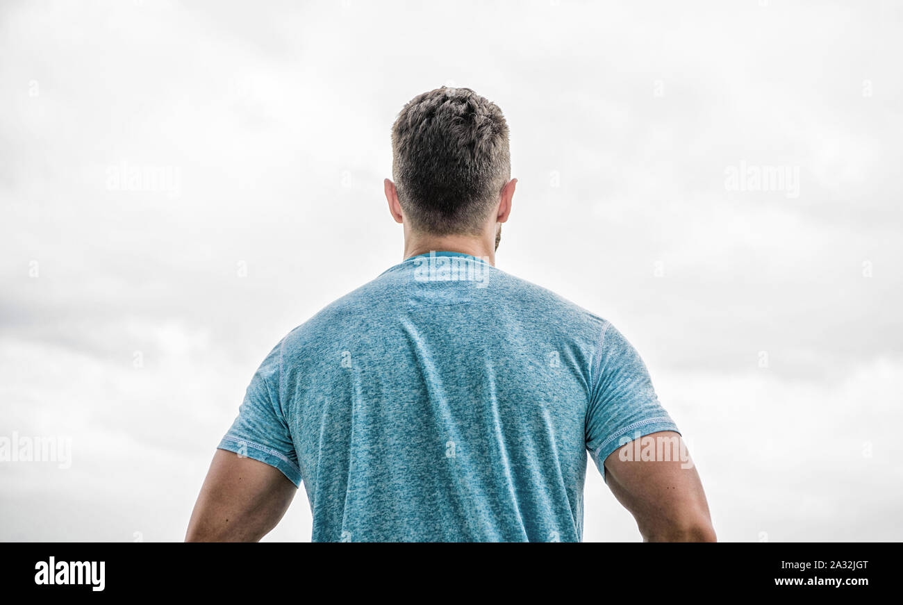 muscular back man isolated on white. dreaming about future life ...