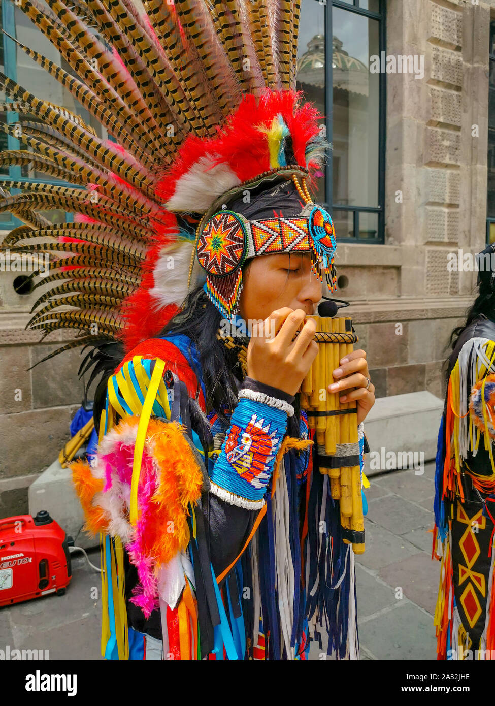 Quito, Ecuador, September 29, 2019: Music indigenous street performers