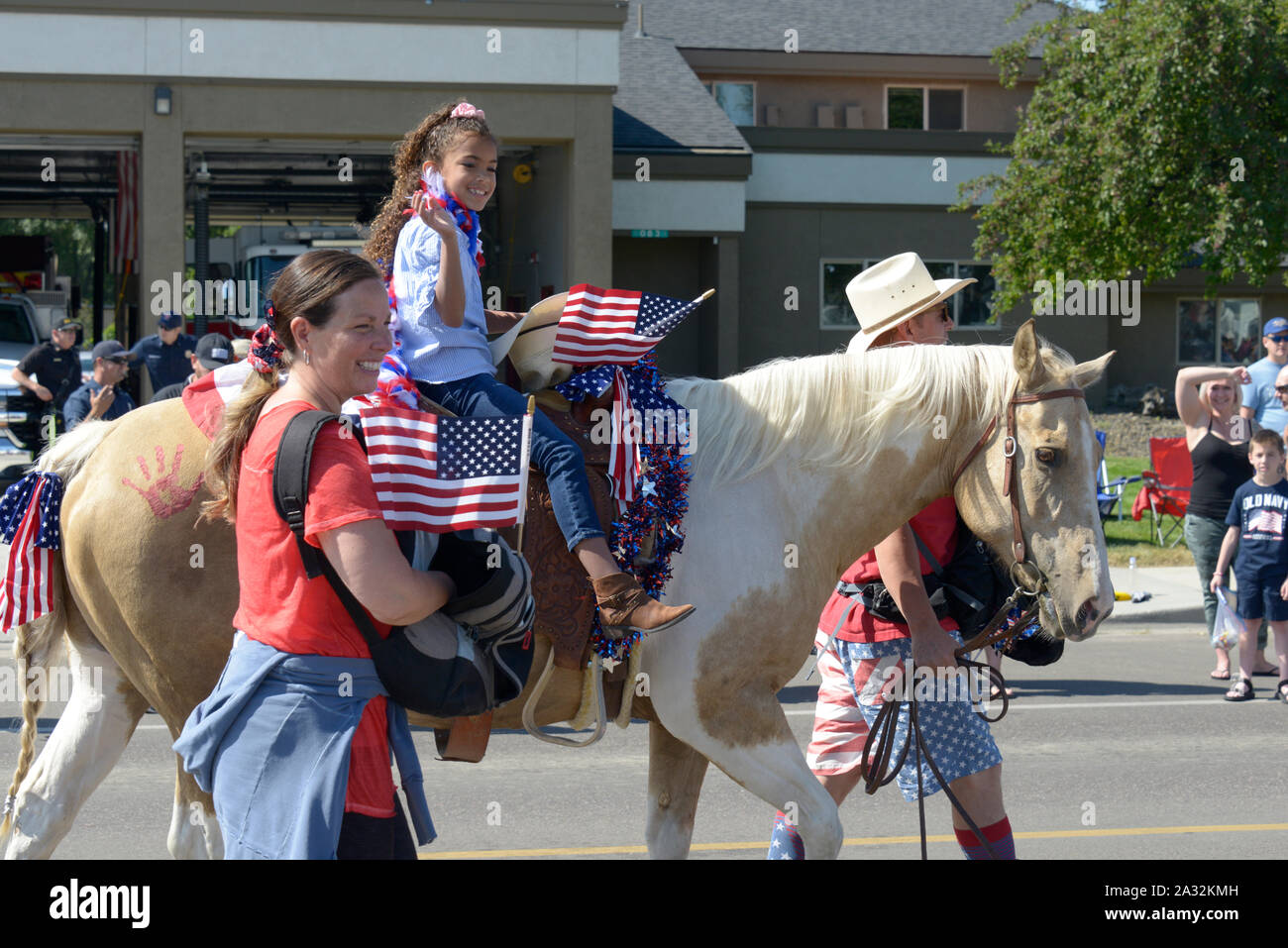 Mules, Horses, Horseback Riders, American flags, July 4, Independence