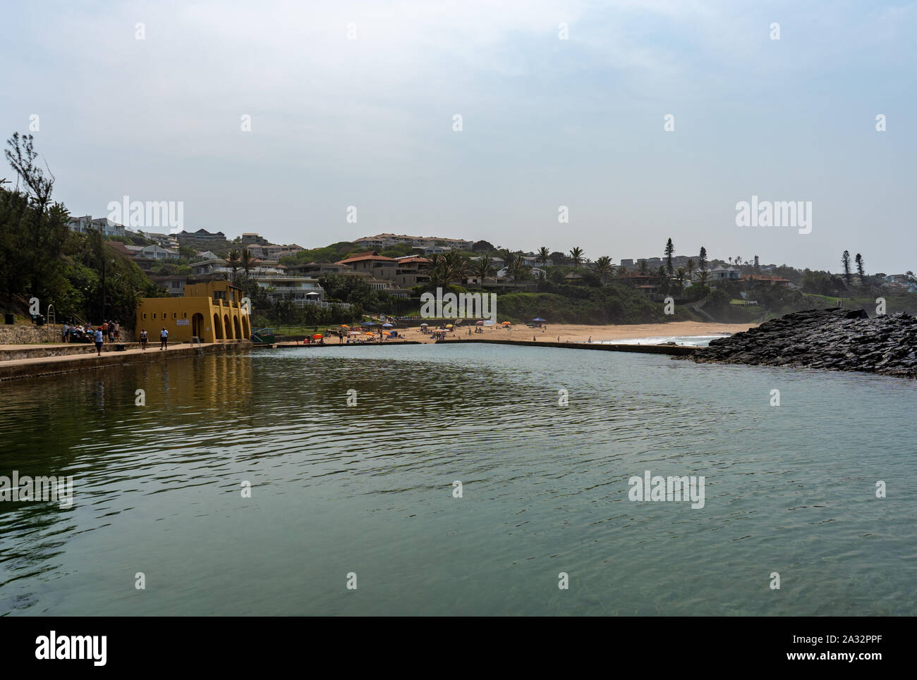 View of the rock pool and beach at Santorini on the Dolphin Coast in Durban South Africa Stock Photo