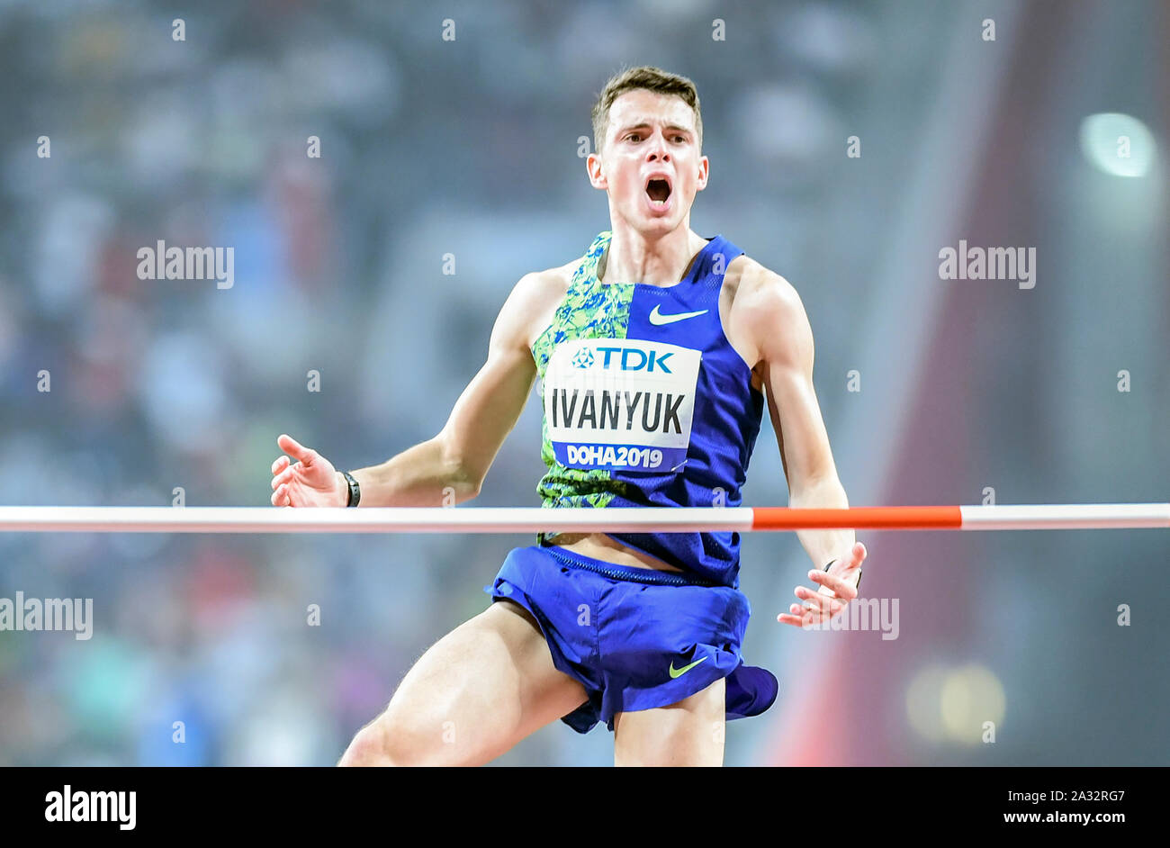 Ilya Ivanyuk (Russia). High Jump Bronze Medal. IAAF World Athletics Championships, Doha 2019 Stock Photo