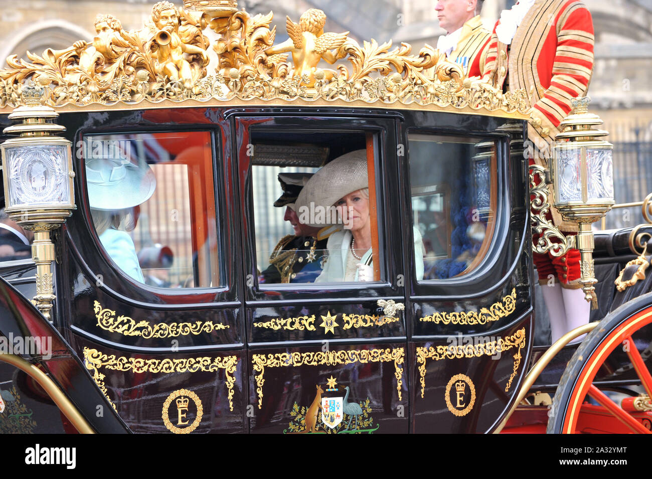 LONDON, UK. April 29, 2011: Camilla Duchess of Cornwall leaving Westminster Abbey following the royal wedding of Prince William & Kate Middleton. © 2011 Paul Smith / Featureflash Stock Photo