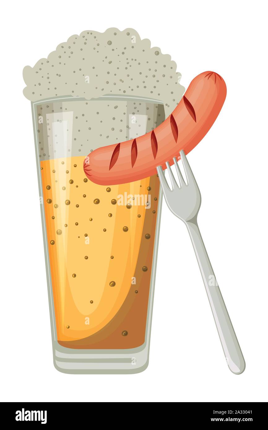 beer glass with sausage oktoberfest celebration icon Stock Vector Image ...