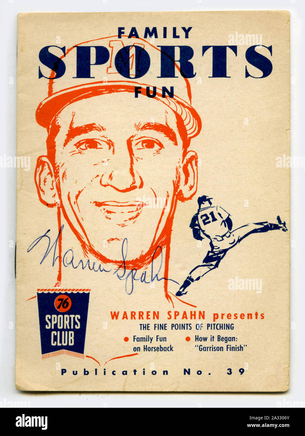 1960s era souvenir pamphlet depicting Hall of Fame player Warren Spahn. Stock Photo