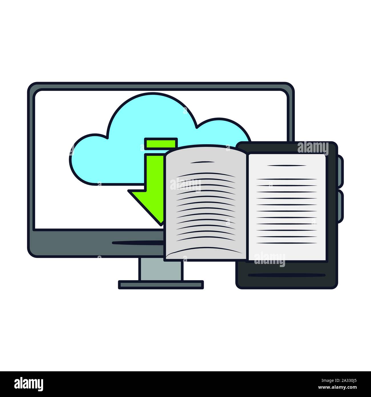 ebook and computer isolated icon Stock Vector