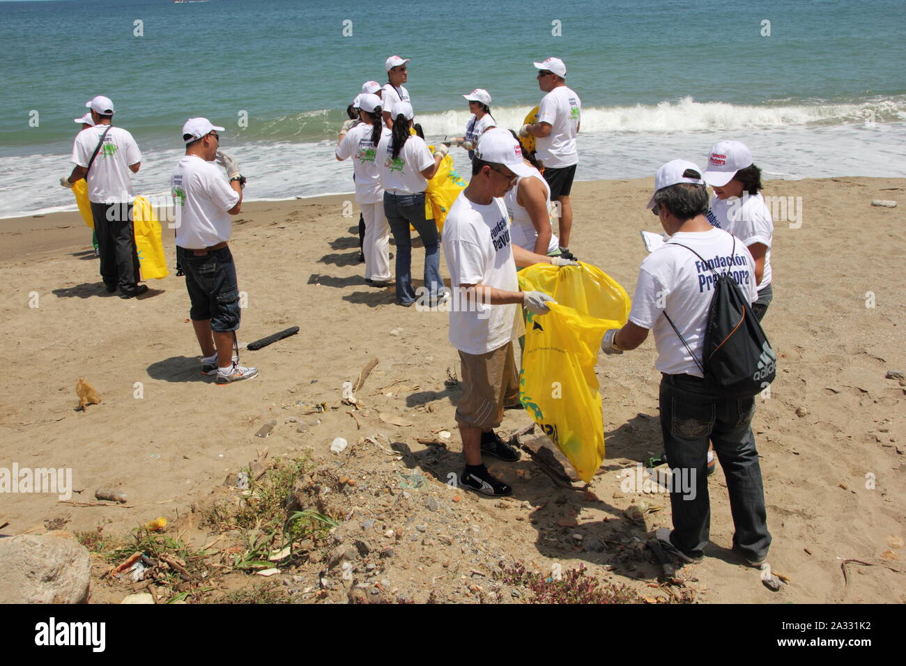International Coastal beach cleanup day activity in La Guaira beach.  World biggest volunteer effort to protect the ocean and fight ocean trash Stock Photo